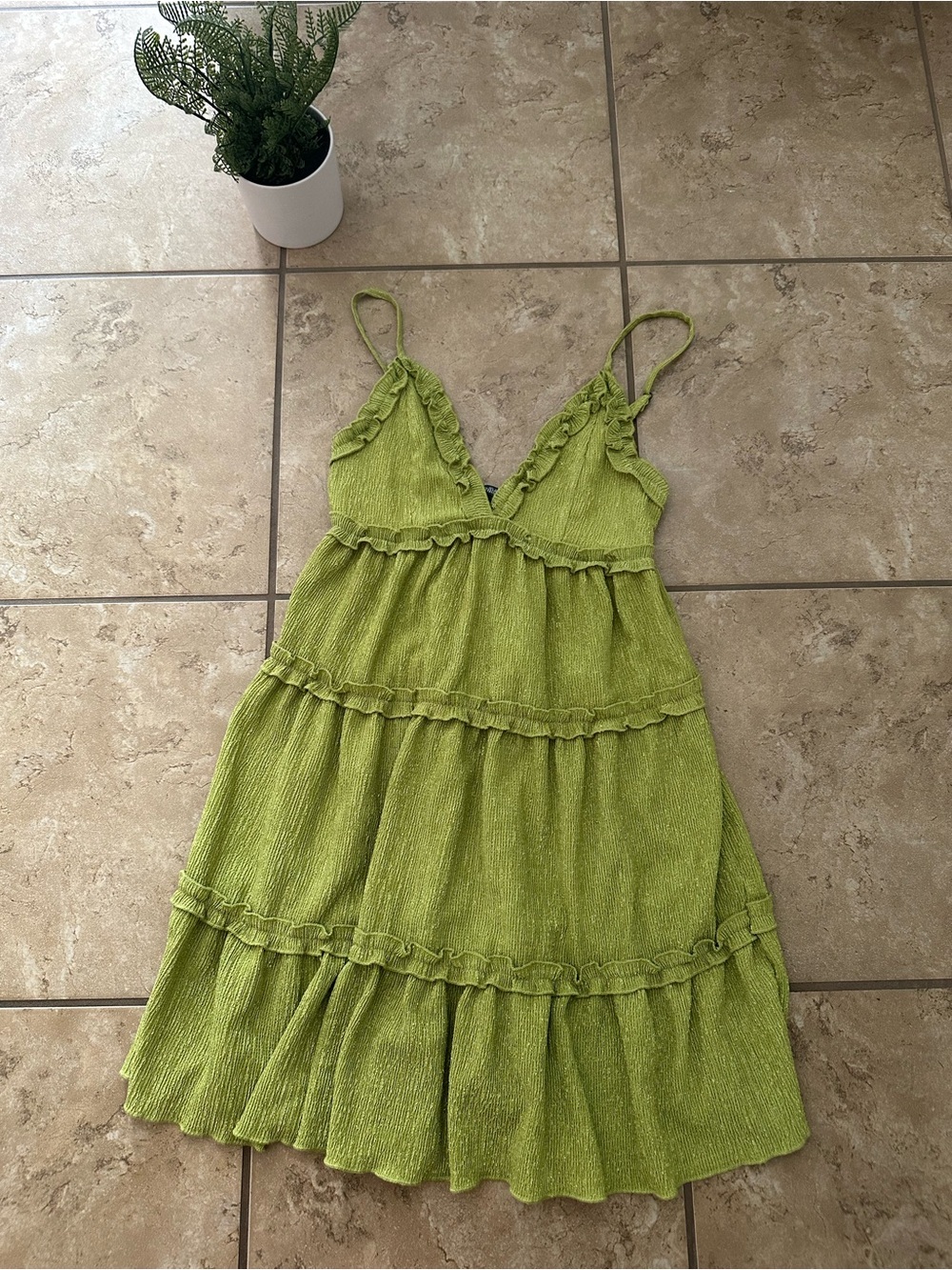 GREEN RUFFLE MINI DRESS